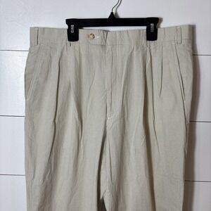 Berle Pants Men's Size 36‎ x 28.5 Cotton Cream Seersucker Check
